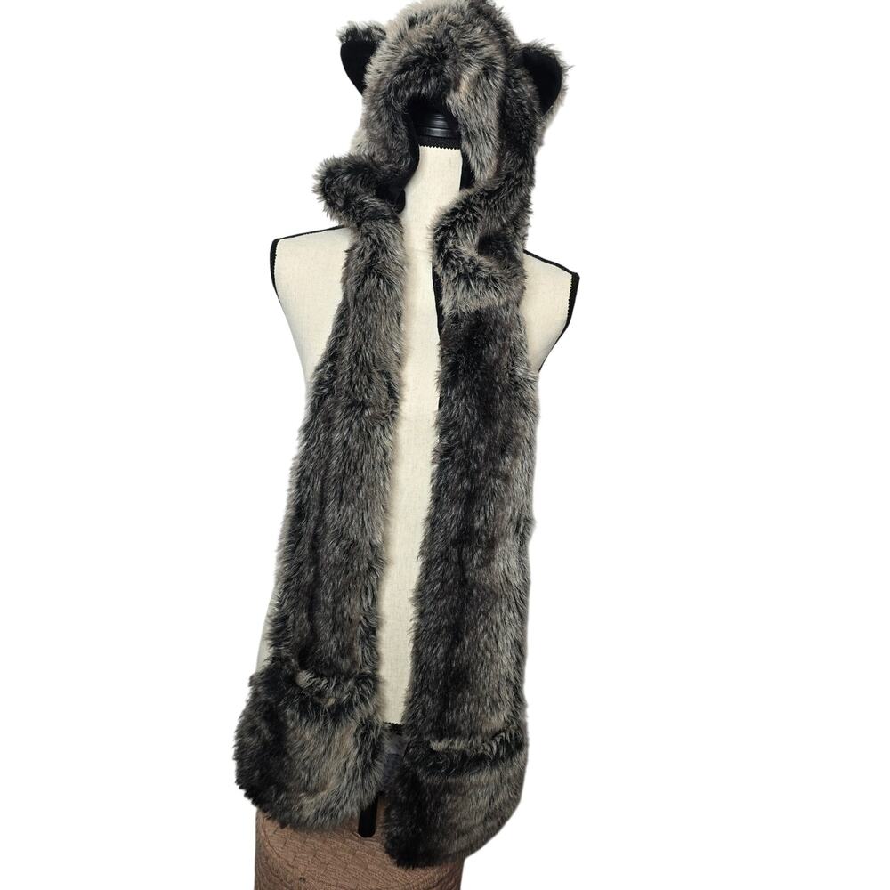 Gray Wolf Faux Fur 3-in-1 Animal Hoodie Cosplay Costume Hat Paw Mittens